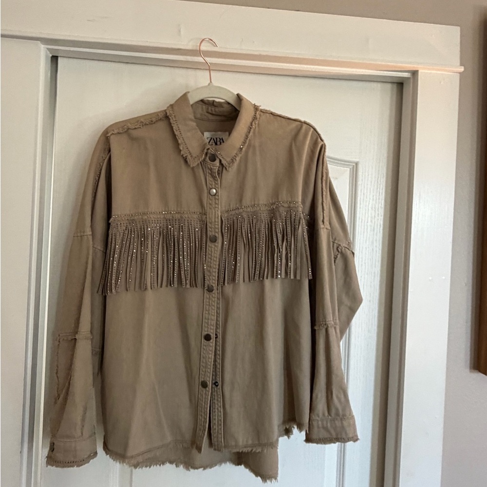 Zara Beige Fringe Detail Shirt